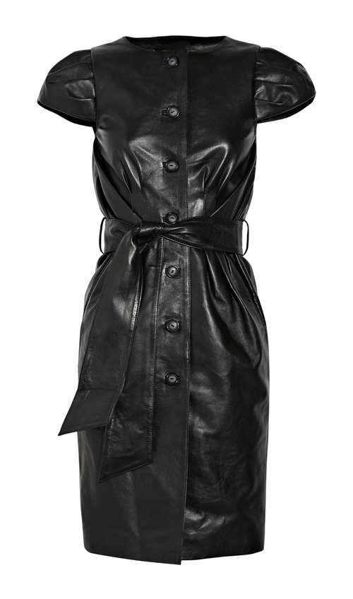 black leather belted dress