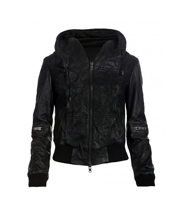 Womens black bomber jacket with hood – Modern fashion jacket photo ...