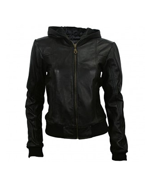 Sothbyz Hooded Leather Bomber Jacket - Leather4sure Women