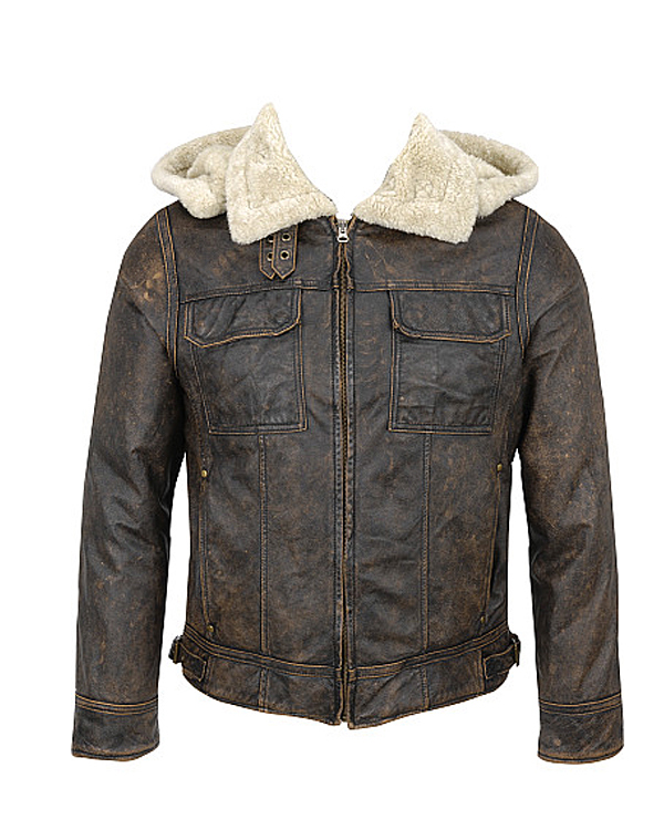 Melanex Leather Hooded Bomber Jacket