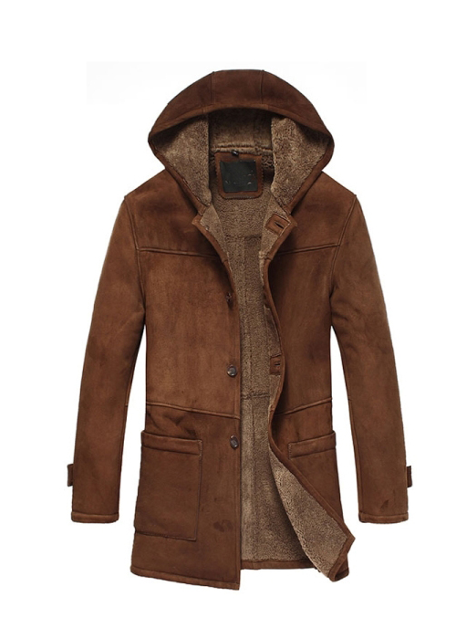 Schroff Mens Fur Lined Hooded Leather Coat
