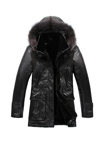 Brusk Black Fur Lined Hooded Leather Coat