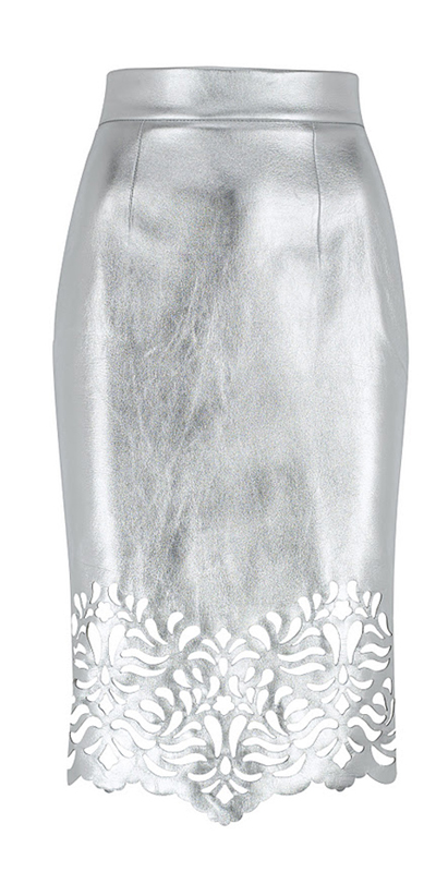 Denmer Silver Leather Skirt