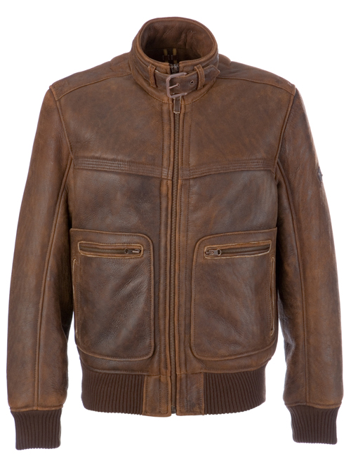 Siliox Tan Leather Bomber Jacket