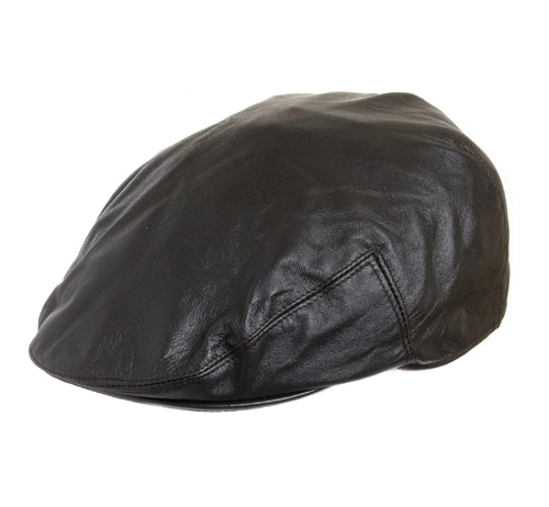 Demex Black Leather Flat Cap