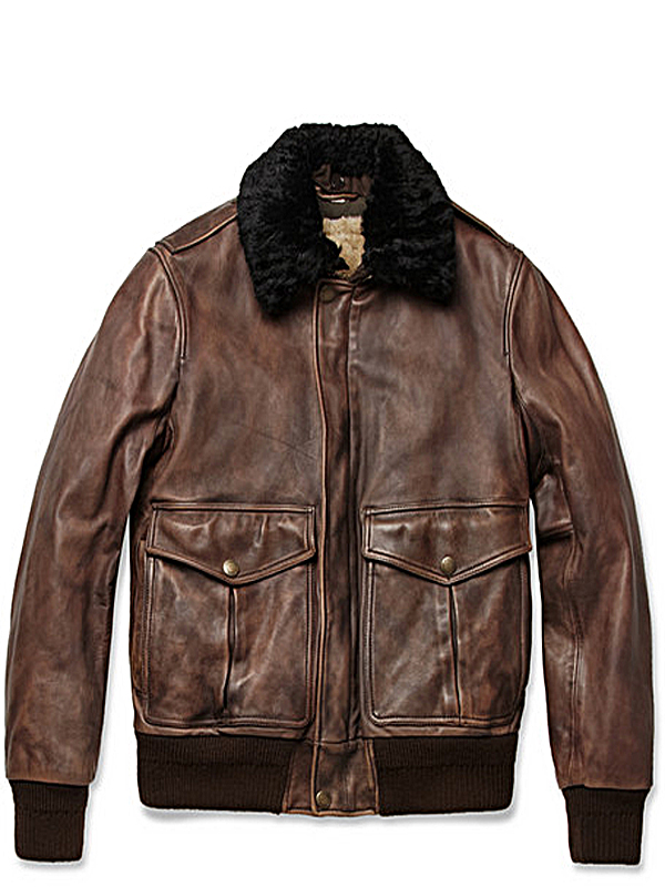 Boianez Weathered Shearling Bomber Jacket - Leather4sure Brown Bomber ...