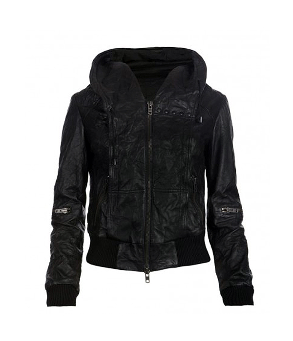 Black Mayhem Hooded Bomber Jacket - Leather4sure Women