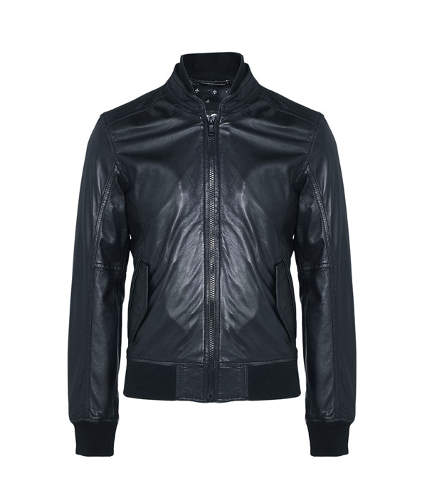 Frenziex Leather Navy Bomber Jacket