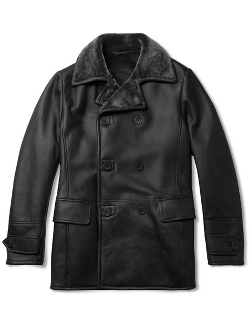 Tabaco Double Breasted Leather Coat