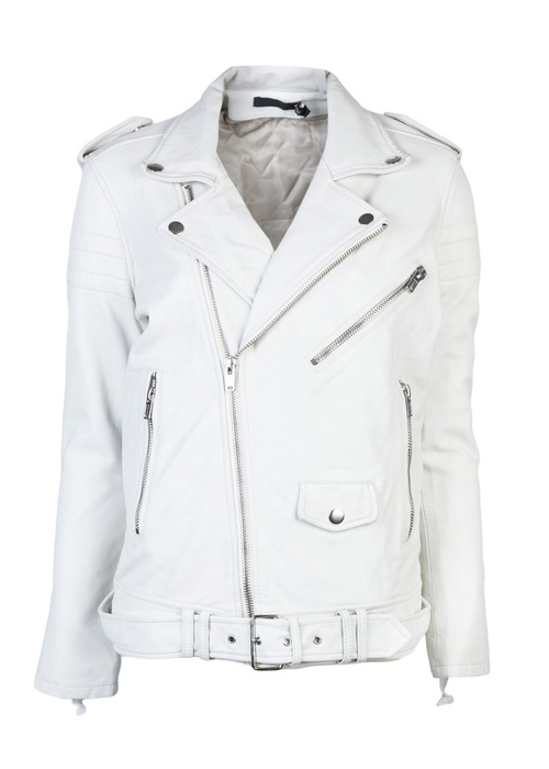 Caterzo Leather White Biker Jacket