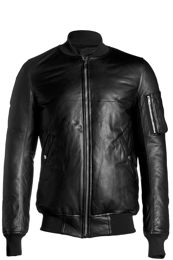 Owengiz Black Leather Bomber Jacket