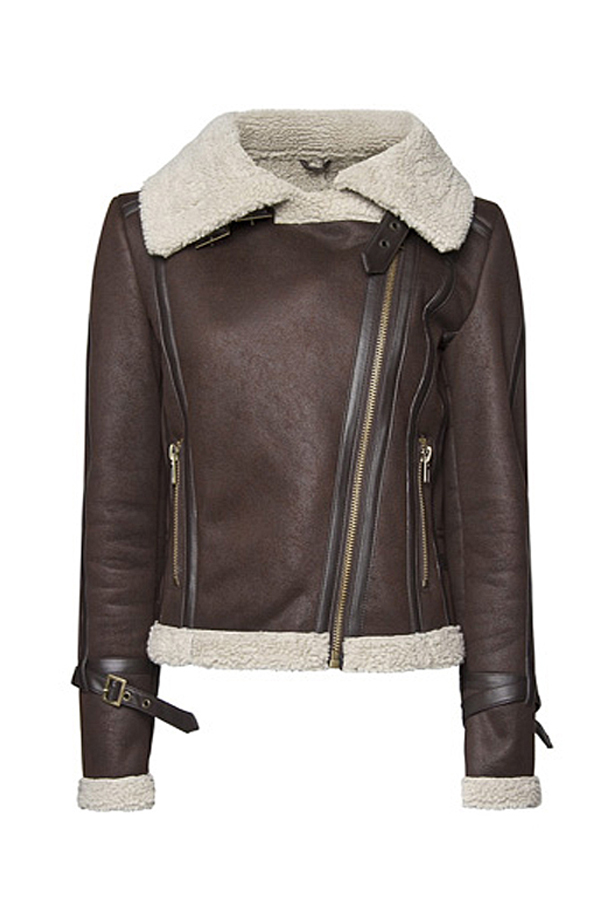 Chromatiqa Brown Shearling Aviator Jacket - Leather4sure Women