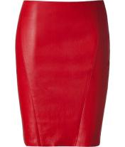 Brazen Red Slim Fit Leather Skirt