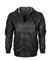 Russet Hooded Leather Bomber Jacket