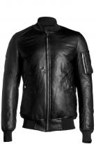 Owengiz Black Leather Bomber Jacket