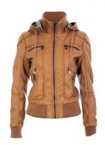 Girfez Tan Hooded Bomber Jacket